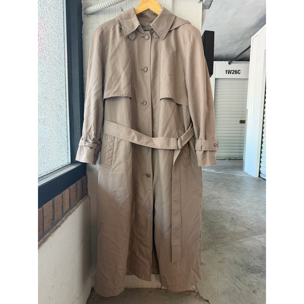 London Fog Womens 12 Reg Taupe Trench Coat Belted Detachable Hood Vintage - Picture 2 of 13